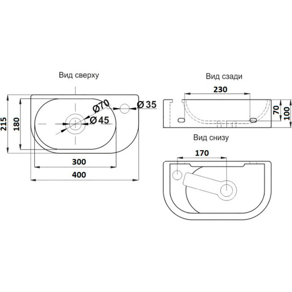 Раковина подвесная CeramaLux 40 см 78204LB, чёрный - 3 Раковина подвесная CeramaLux 40 см 78204LB, чёрный фото 3