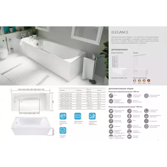 Ванна акриловая 1Marka Elegance 120x70 см, Размер - мм: 1200х700 фото 9