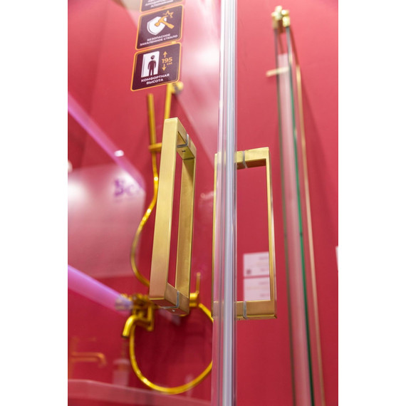 Душевое ограждение Cezares SLIDER-AH-2-70/80-90/100-C-BORO (70-80)x(90-100) см (стекло 8 мм) брашированное золото/прозрачное фото 4