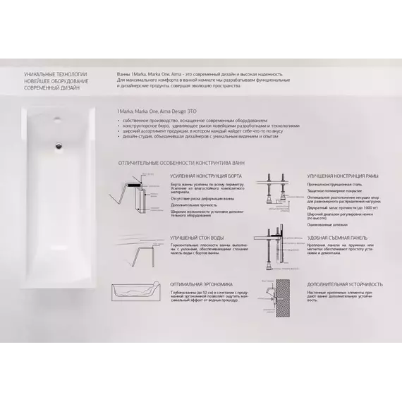 Ванна акриловая 1Marka Modern 140x70 см, Размер - мм: 1400х700 фото 11