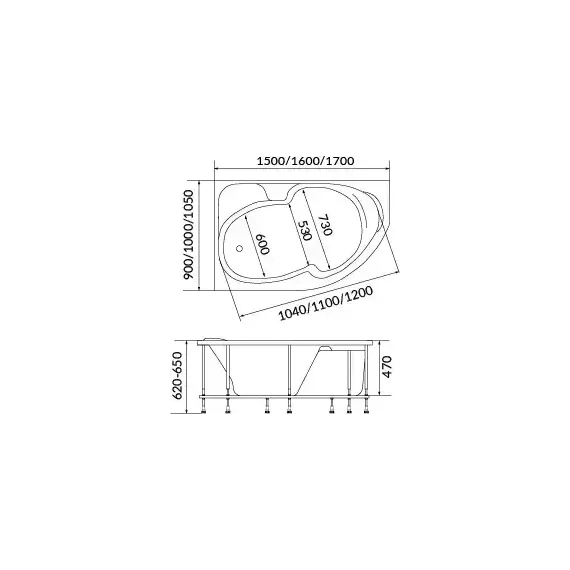 Ванна акриловая 1Marka Diana 150x90 см L, Размер - мм: 1500х900 фото 9