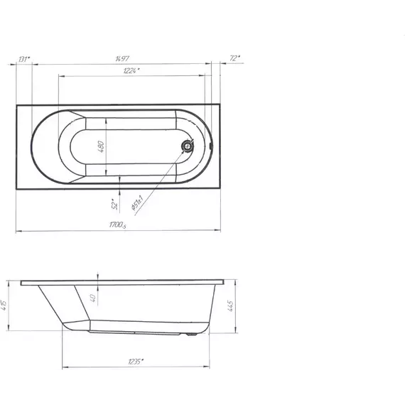 Ванна акриловая 1Marka Atlas 170x70 см, Размер - мм: 1700х700 фото 9