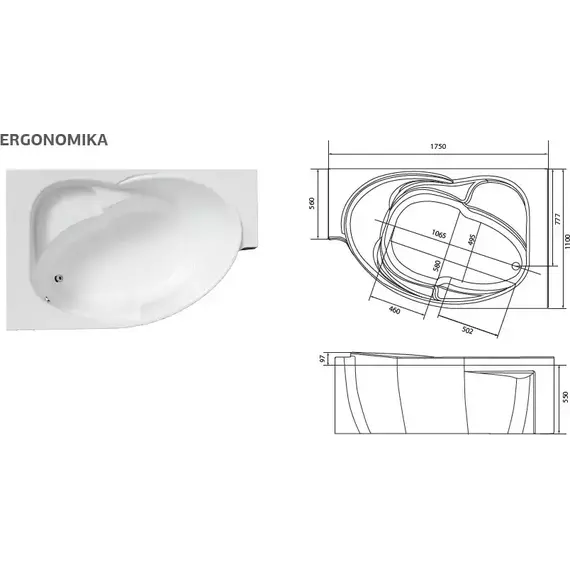 Ванна акриловая 1Marka Ergonomika 175x110 см L фото 14