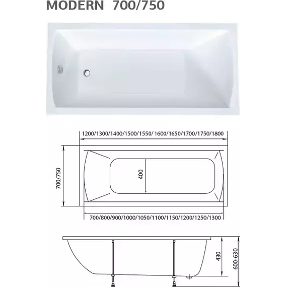 Ванна акриловая 1Marka Modern 180x75 см, Размер - мм: 1800х750 фото 8