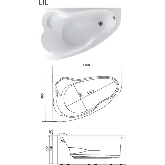 Ванна акриловая 1Marka Lil 140x90 см, Размер - мм: 1400х900 фото 8