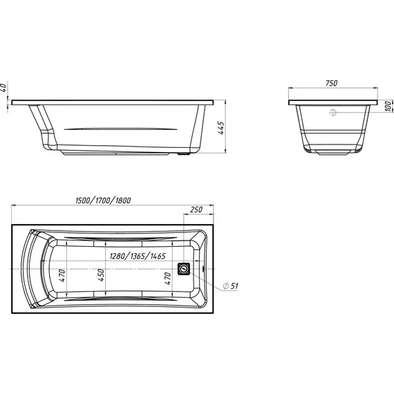 Ванна акриловая 1Marka Prime 180x75 см, Размер - мм: 1800х750 фото 10