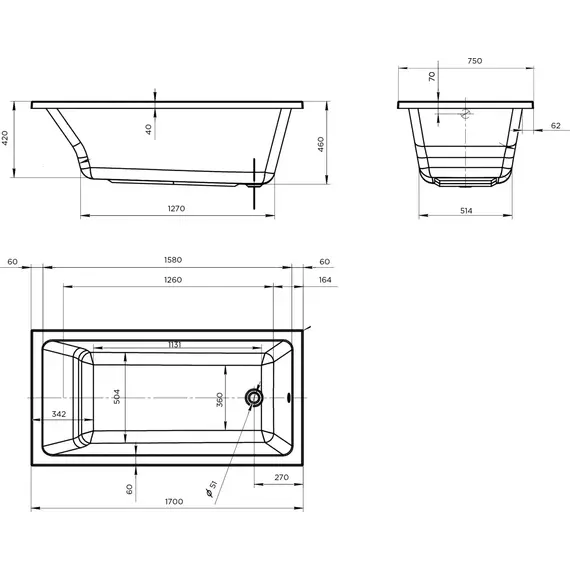 Ванна акриловая 1Marka Bianca 170x75 см, Размер - мм: 1700х750 фото 8
