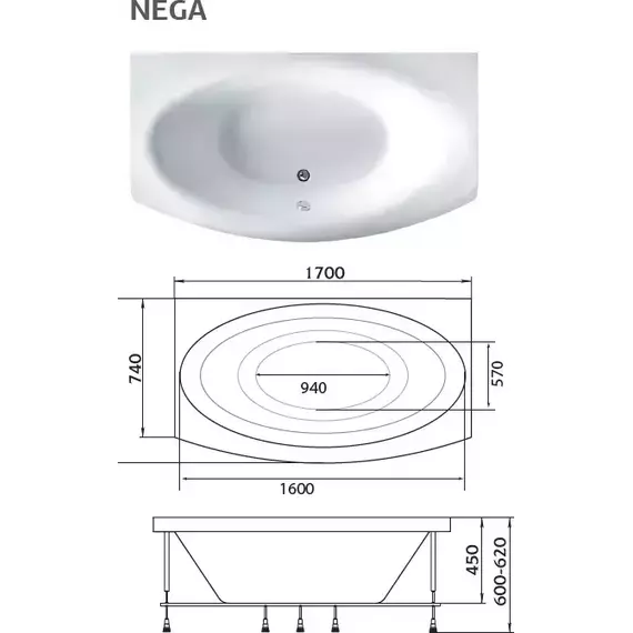 Ванна акриловая 1Marka Nega 170x95 см фото 9