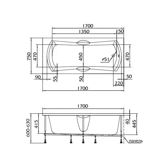 Ванна акриловая 1Marka Agora 170x75 см фото 13