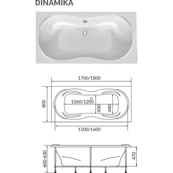 Ванна акриловая 1Marka Dinamika 170x80 см, Размер - мм: 1700х800 фото 8