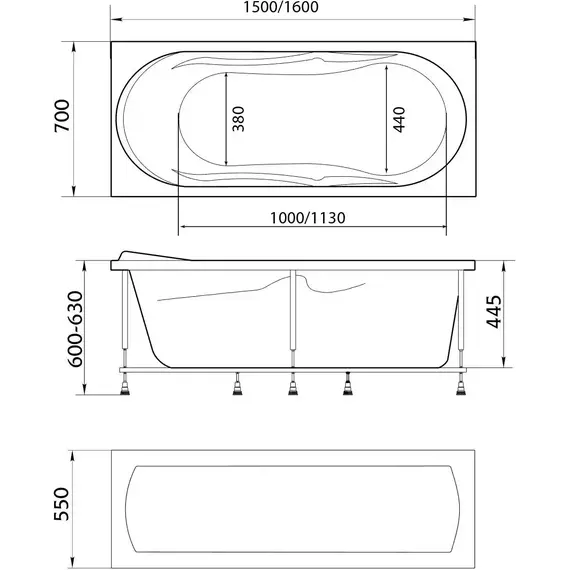 Ванна акриловая 1Marka Vita 160x70 см, Размер - мм: 1600х700 фото 9