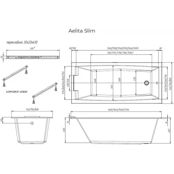 Ванна акриловая 1Marka Aelita Slim 180x80 см, Размер - мм: 1800х800 фото 5