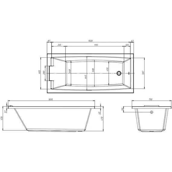 Ванна акриловая 1Marka Aelita MG 165x75 см, Размер - мм: 1650х750 фото 8