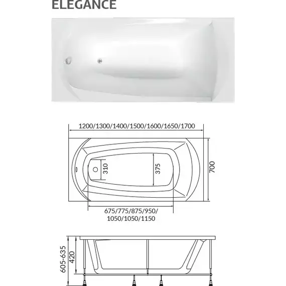 Ванна акриловая 1Marka Elegance 170x70 см, Размер - мм: 1700х700 фото 8