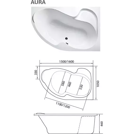 Ванна акриловая 1Marka Aura 150x105 см R, Размер - мм: 1500х1050 фото 9