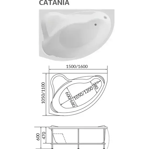 Ванна акриловая 1Marka Catania 150x105 см L, Размер - мм: 1500х1050 фото 7