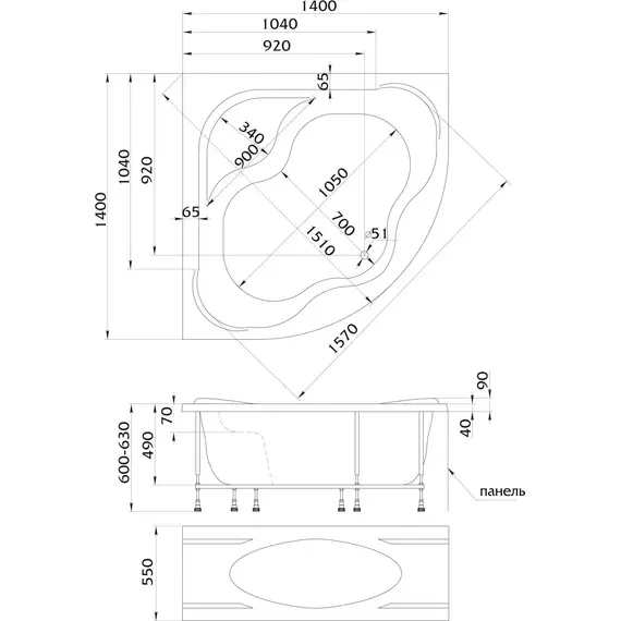 Ванна акриловая 1Marka Afrodita 140x140 см фото 10