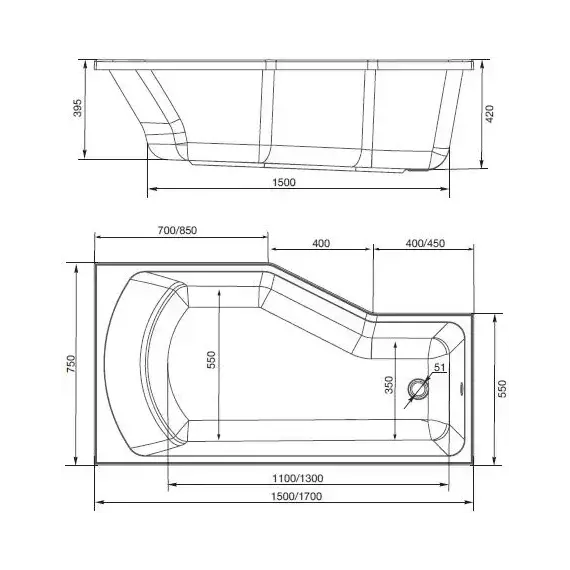 Ванна акриловая 1Marka Convey 170x75 см L, Размер - мм: 1700х750 фото 6