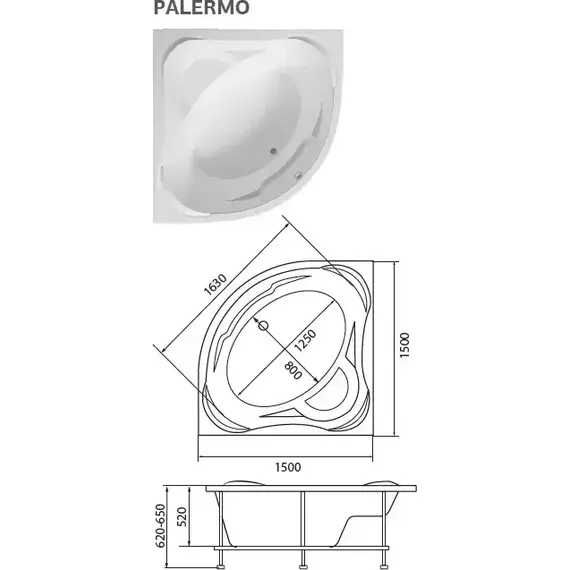 Ванна акриловая 1Marka Palermo 150x150 см, Размер - мм: 1500х1500 фото 8