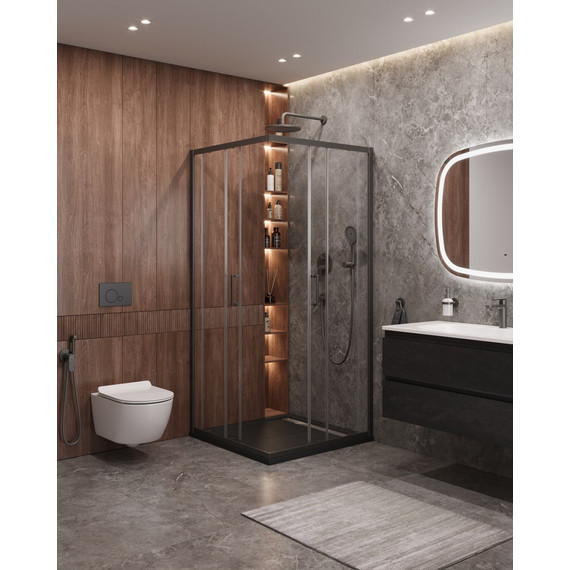 Душевое ограждение Cezares 100х100 см MOLVENO-A-2-100-C-GM-IV, оружейная сталь/прозрачное фото 2