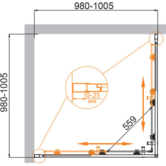 Душевое ограждение Cezares 100х100 см MOLVENO-A-2-100-C-GM-IV, оружейная сталь/прозрачное фото 7