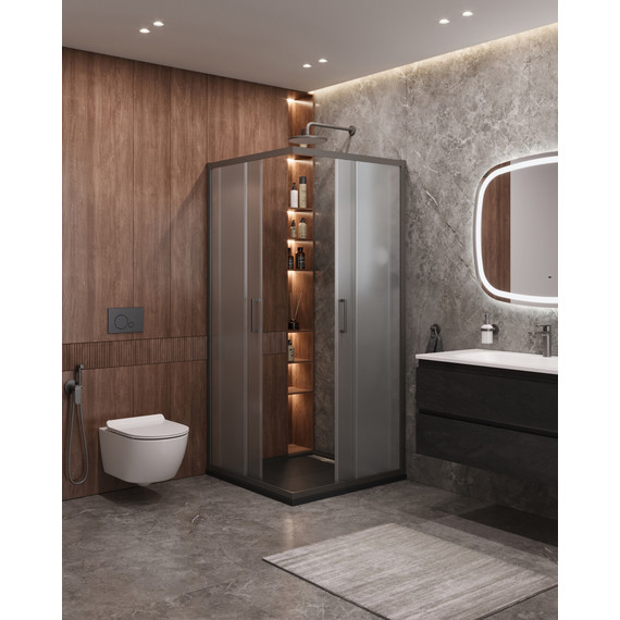 Душевое ограждение Cezares 90х90 см MOLVENO-A-2-90-P-GM, оружейная сталь/матовое фото 2