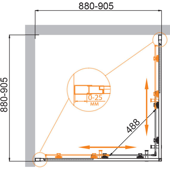 Душевое ограждение Cezares 90х90 см MOLVENO-A-2-90-P-GM, оружейная сталь/матовое фото 8