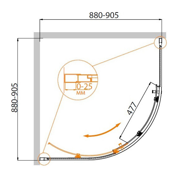 Душевое ограждение Cezares 90х90 см MOLVENO-R-1-90-C-GM-IV, оружейная сталь/прозрачное фото 7