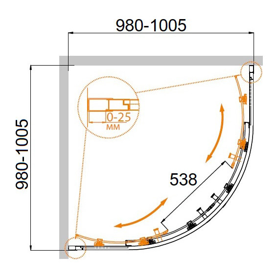Душевое ограждение Cezares 100х100 см MOLVENO-R-2-100-C-GM-IV, оружейная сталь/прозрачное фото 7