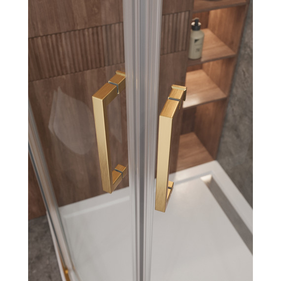 Душевое ограждение Cezares 90х90 см MOLVENO-R-2-90-C-BORO-IV, брашированное золото/прозрачное фото 3