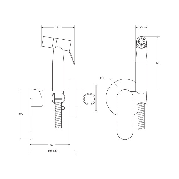 Набор для гигиенического душа Cezares STYLUS-DIF-IN (со скрытой частью) сатин, Цвет производителя: сатин - 3 Набор для гигиенического душа Cezares STYLUS-DIF-IN (со скрытой частью) сатин, Цвет производителя: сатин фото 3