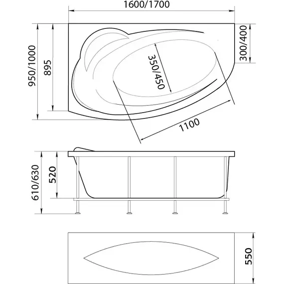 Ванна акриловая 1Marka Julianna 170x100 см L, Размер - мм: 1700х1000 фото 8