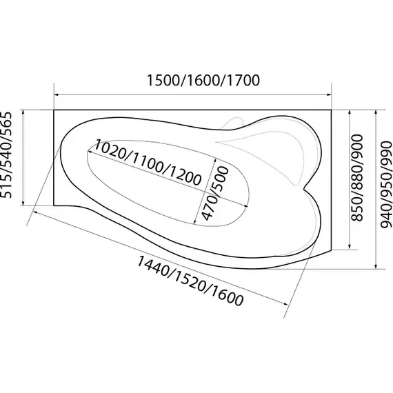 Ванна акриловая 1Marka Gracia 170x100 см R, Размер - мм: 1700х1000 фото 13