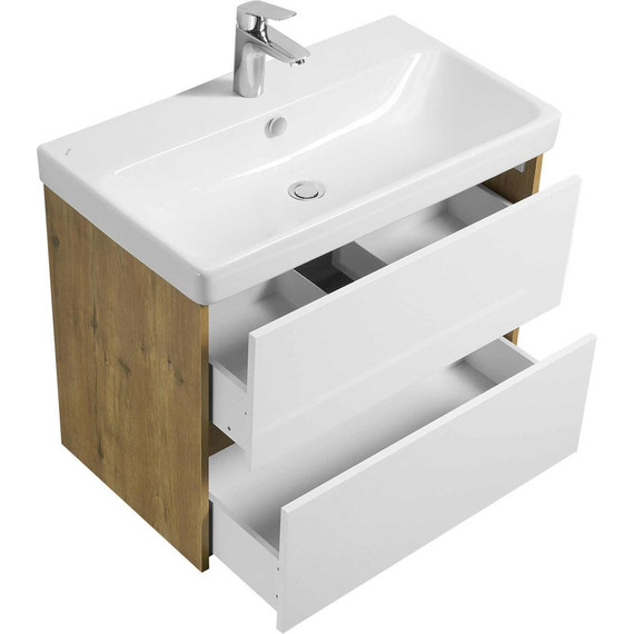 Тумба подвесная с раковиной Акватон Сканди 80 см 1A283001SDZ90, белый/дуб рустикальный фото 4