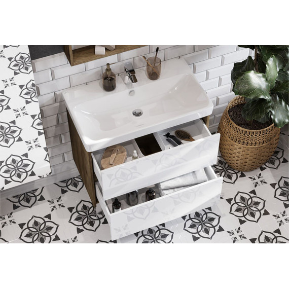 Тумба подвесная с раковиной Акватон Сканди 80 см 1A283001SDZ90, белый/дуб рустикальный фото 9