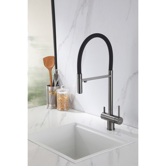 Смеситель для кухни Abber Wasser Kreis AF81141NG, с подключением фильтра и выдвижной лейкой, никель, Цвет производителя: никель фото 2