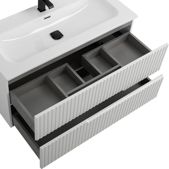 Тумба подвесная с раковиной Cezares DUET-N-1000-2C-SO-BL 100 см (раковина CZR-8073-100) bianco lucido фото 5