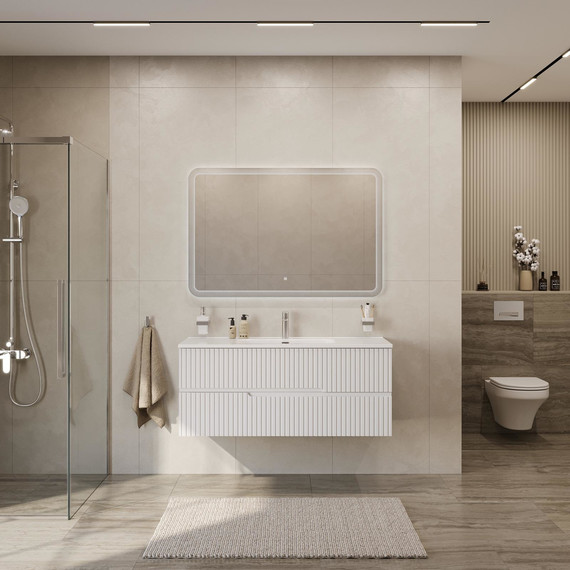 Тумба подвесная с раковиной Cezares DUET-N-1200-2C-SO-BL 120 см (раковина CZR-8095-120) bianco lucido фото 6