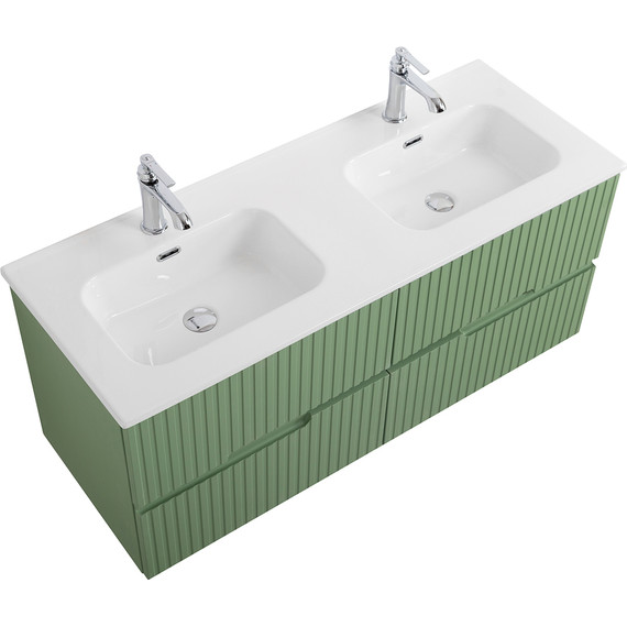 Тумба подвесная с раковиной Cezares DUET-N-1200-4C-SO-2-PS-P 120 см (раковина CZR-8095-120-2) фисташковый софт фото 6