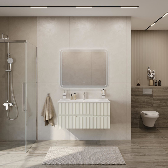 Тумба подвесная с раковиной Cezares DUET-N-1000-2C-SO-AS-P 100 см (раковина CZR-8095-100) альпака брашированная фото 6