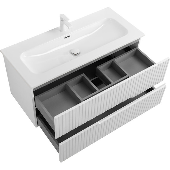 Тумба подвесная с раковиной Cezares DUET-N-1000-2C-SO-FBS-P 100 см (раковина CZR-8073-100) ясень белый софт фото 4