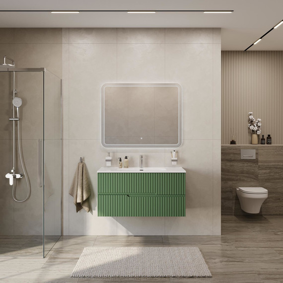 Тумба подвесная с раковиной Cezares DUET-N-1000-2C-SO-PS-P 100 см (раковина CZR-8095-100) фисташковый софт фото 8