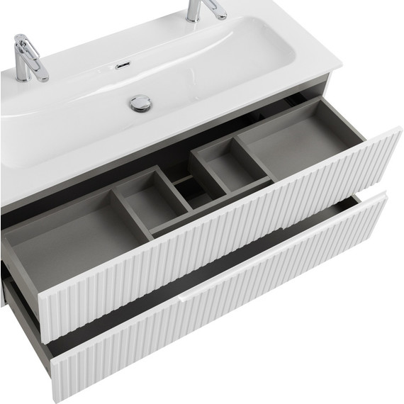 Тумба подвесная с раковиной Cezares DUET-N-1200-2C-SO-BL 120 см (раковина CZR-8073-120-1-2) bianco lucido фото 5