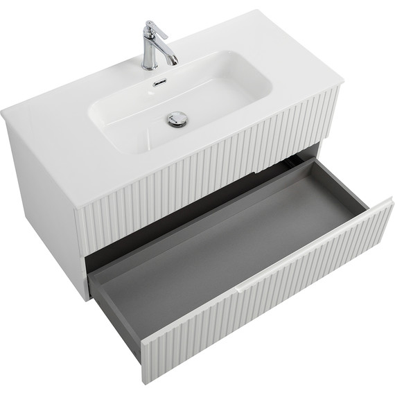 Тумба подвесная с раковиной Cezares DUET-N-1000-2C-SO-BL 100 см (раковина CZR-8095-100) bianco lucido фото 3