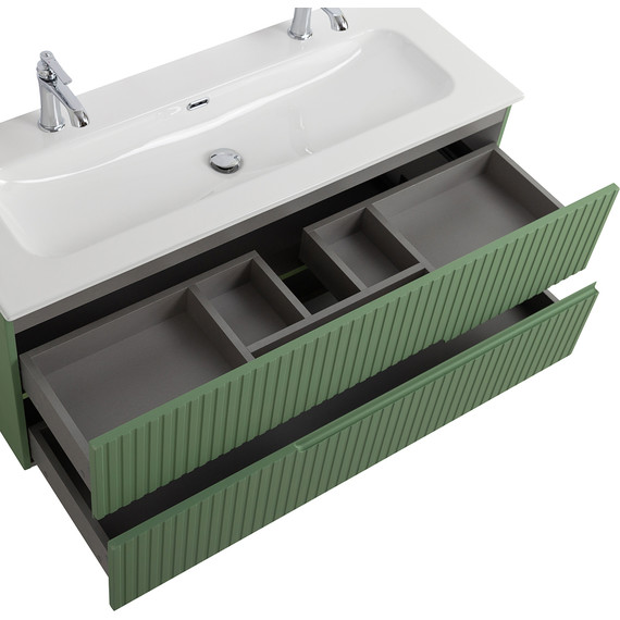 Тумба подвесная с раковиной Cezares DUET-N-1200-2C-SO-PS-P 120 см (раковина CZR-8073-120-1-2) фисташковый софт фото 6