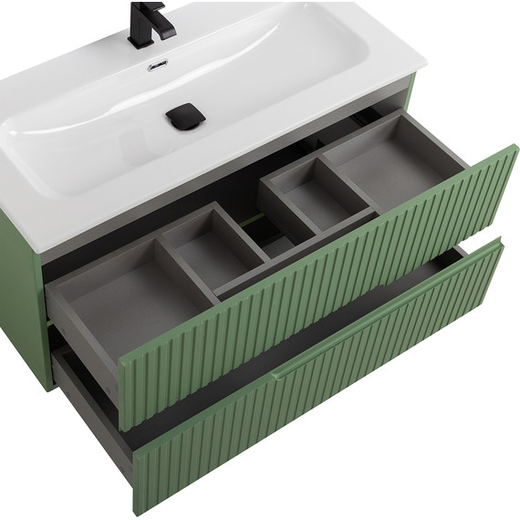 Тумба подвесная с раковиной Cezares DUET-N-1000-2C-SO-PS-P 100 см (раковина CZR-8073-100) фисташковый софт фото 5