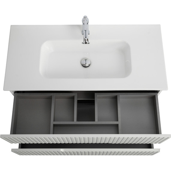 Тумба подвесная с раковиной Cezares DUET-N-1000-2C-SO-BL 100 см (раковина CZR-8095-100) bianco lucido фото 4