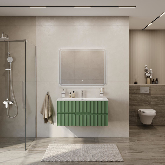 Тумба подвесная с раковиной Cezares DUET-N-1000-2C-SO-PS-P 100 см (раковина CZR-8073-100) фисташковый софт фото 9