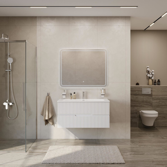 Тумба подвесная с раковиной Cezares DUET-N-1000-2C-SO-BL 100 см (раковина CZR-8073-100) bianco lucido фото 7