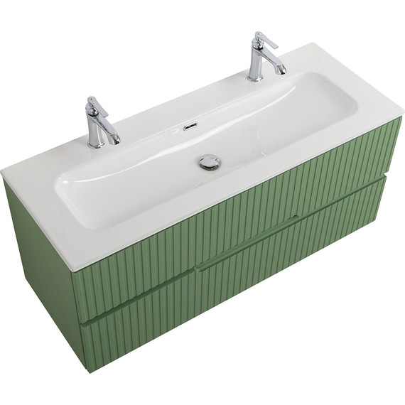 Тумба подвесная с раковиной Cezares DUET-N-1200-2C-SO-PS-P 120 см (раковина CZR-8073-120-1-2) фисташковый софт фото 5